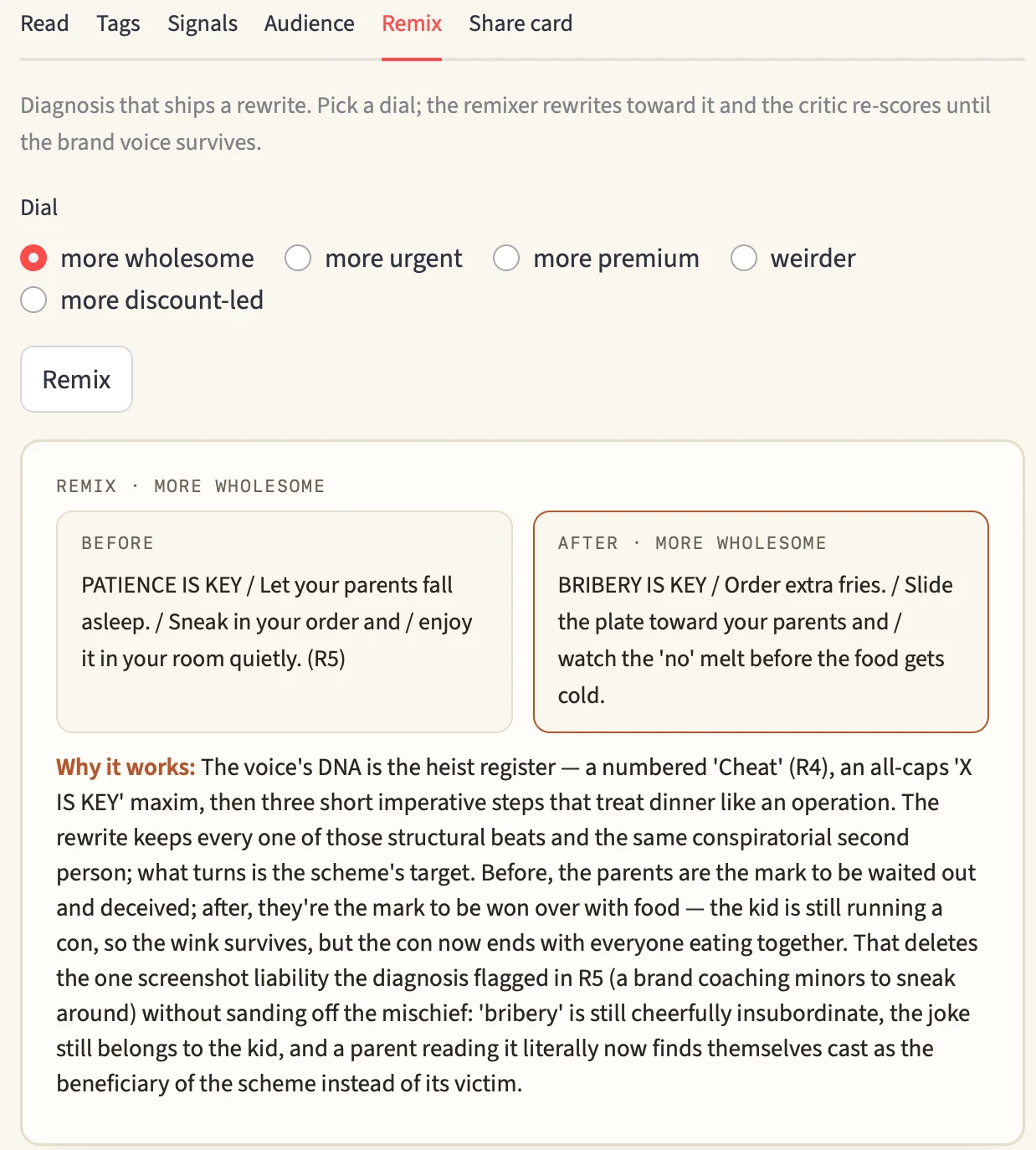 Remix tab: a more-wholesome rewrite of the Zomato cheat sheet.